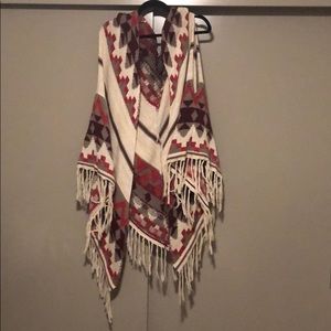 Multicolored shawl with fringe detailing